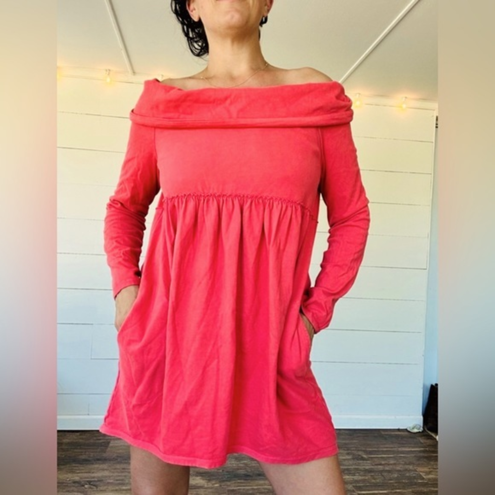 Anthropologie Saturday Sunday Dress Coral Off Shoulder Cocoon‎ Pockets Size Sm